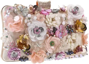 Elegant Women's Evening Bag Clutch Purse for Women Wedding Party Flower and Sequins