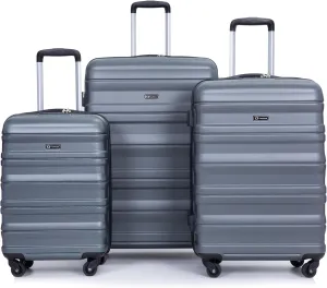 Expandable 3 Piece Luggage Sets PC Lightweight & Durable Suitcase with Two Hooks, Spinner Wheels, TSA Lock, (21/25/29) Gray