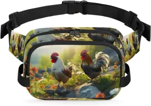 Fanny Pack for Men Women, Waterproof Sports Waist Bag Pack, Chicken Rooster Belt Bag for Travel Hiking Running, Travel Chest Bag with Adjustable Strap, Farmhouse