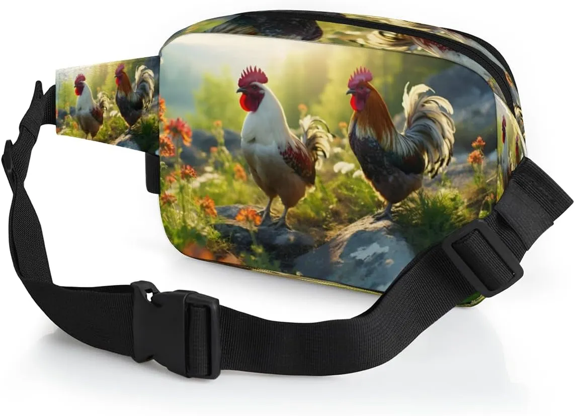 Fanny Pack for Men Women, Waterproof Sports Waist Bag Pack, Chicken Rooster Belt Bag for Travel Hiking Running, Travel Chest Bag with Adjustable Strap, Farmhouse