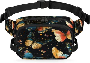 Fanny Pack for Men Women, Waterproof Sports Waist Bag Pack, Retro Pretty Colorful Butterfly Belt Bag for Travel Hiking Running, Travel Chest Bag with Adjustable Strap, Butterfly Flying
