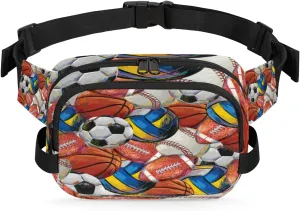 Fanny Pack for Men Women, Waterproof Sports Waist Bag Pack, Sport Theme Belt Bag for Travel Hiking Running, Travel Chest Bag with Adjustable Strap, Basketball Volleyball Football