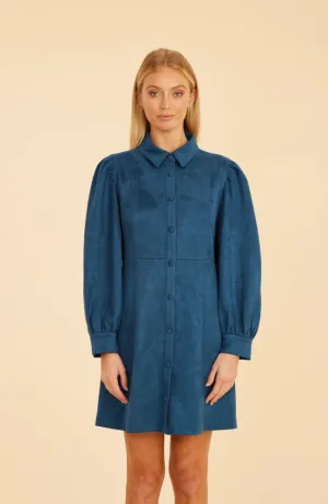 Faux Suede Dress Steel Blue