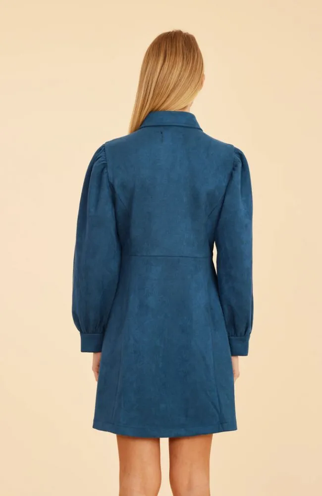 Faux Suede Dress Steel Blue