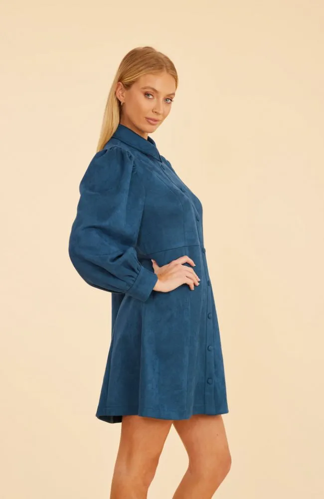 Faux Suede Dress Steel Blue