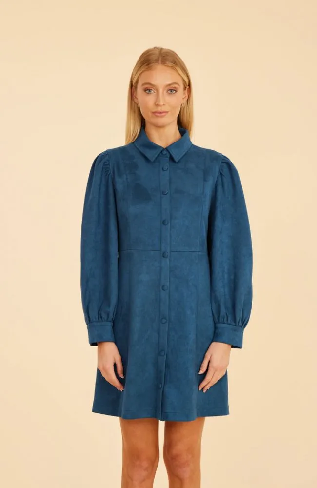 Faux Suede Dress Steel Blue