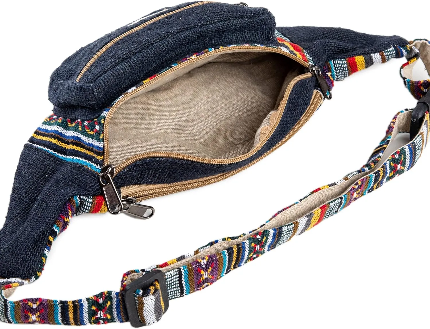 Freakmandu Eco-Friendly Boho Hippie Style Hemp Fanny Pack Blue Hip Waist Bag for Hiking Running Jogging (Azure)