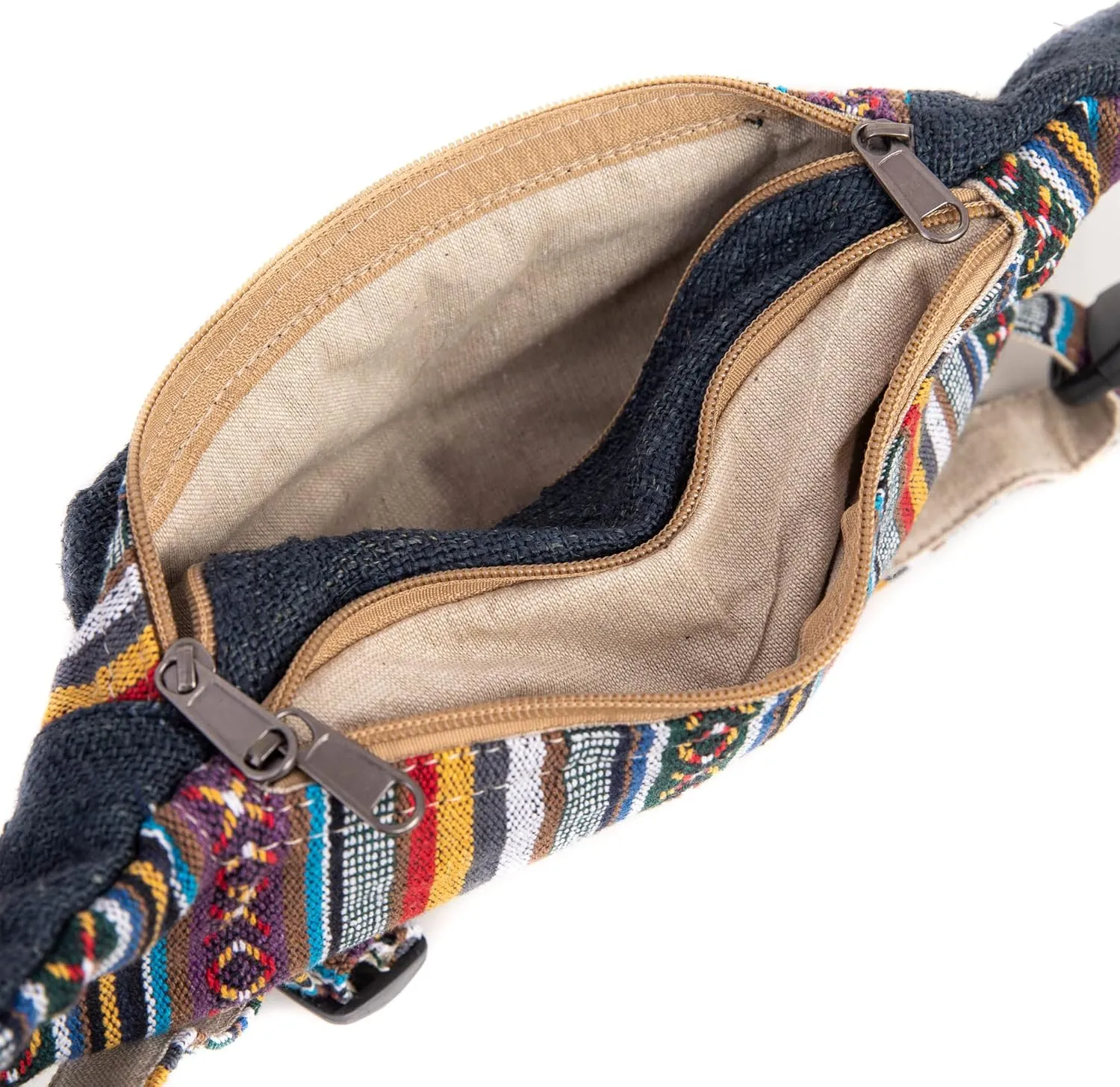 Freakmandu Eco-Friendly Boho Hippie Style Hemp Fanny Pack Blue Hip Waist Bag for Hiking Running Jogging (Azure)