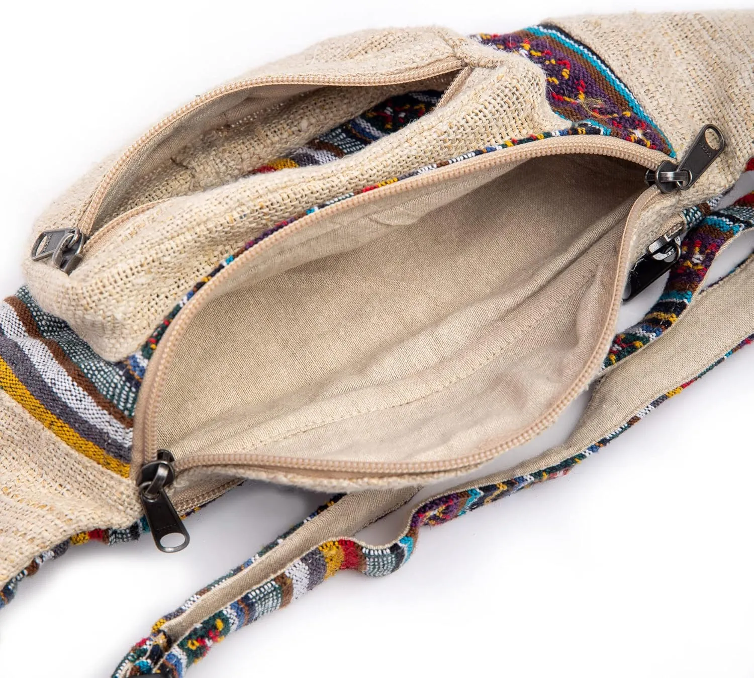 Freakmandu Eco-Friendly Boho Hippie Style Hemp Fanny Pack Hip Waist Bag for Hiking Running Jogging (Beatnik)