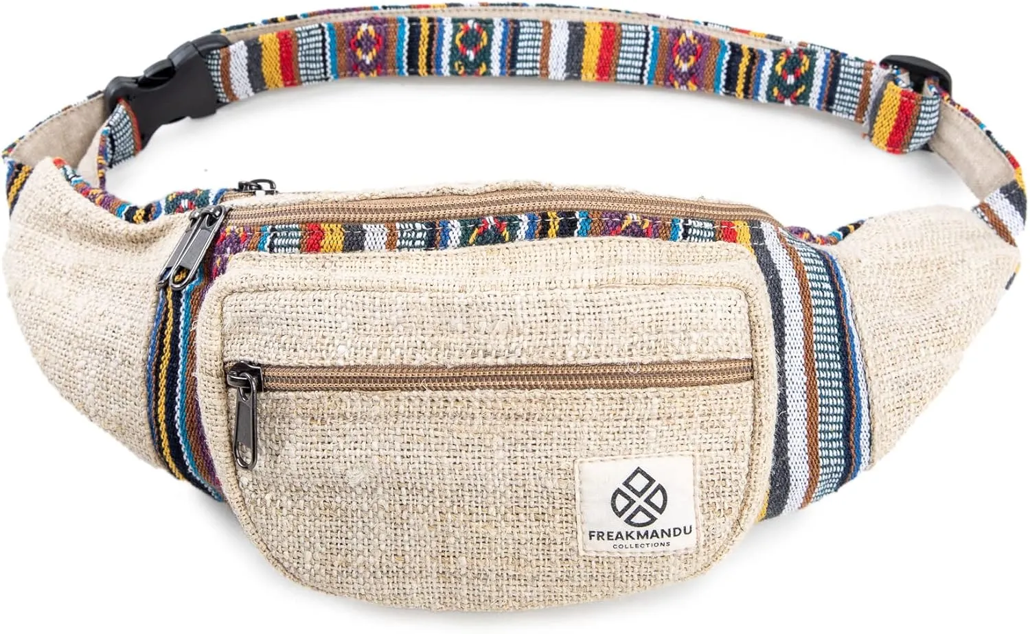 Freakmandu Eco-Friendly Boho Hippie Style Hemp Fanny Pack Hip Waist Bag for Hiking Running Jogging (Beatnik)