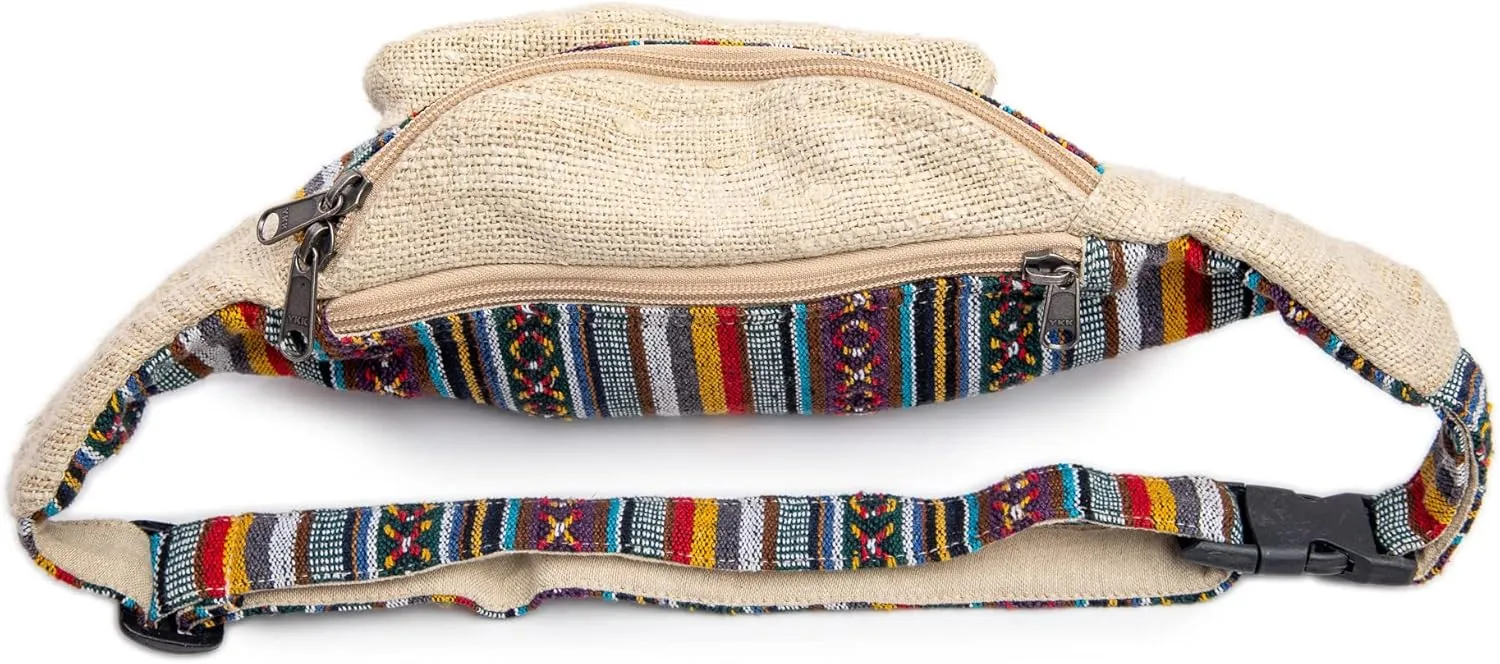 Freakmandu Eco-Friendly Boho Hippie Style Hemp Fanny Pack Hip Waist Bag for Hiking Running Jogging (Beatnik)