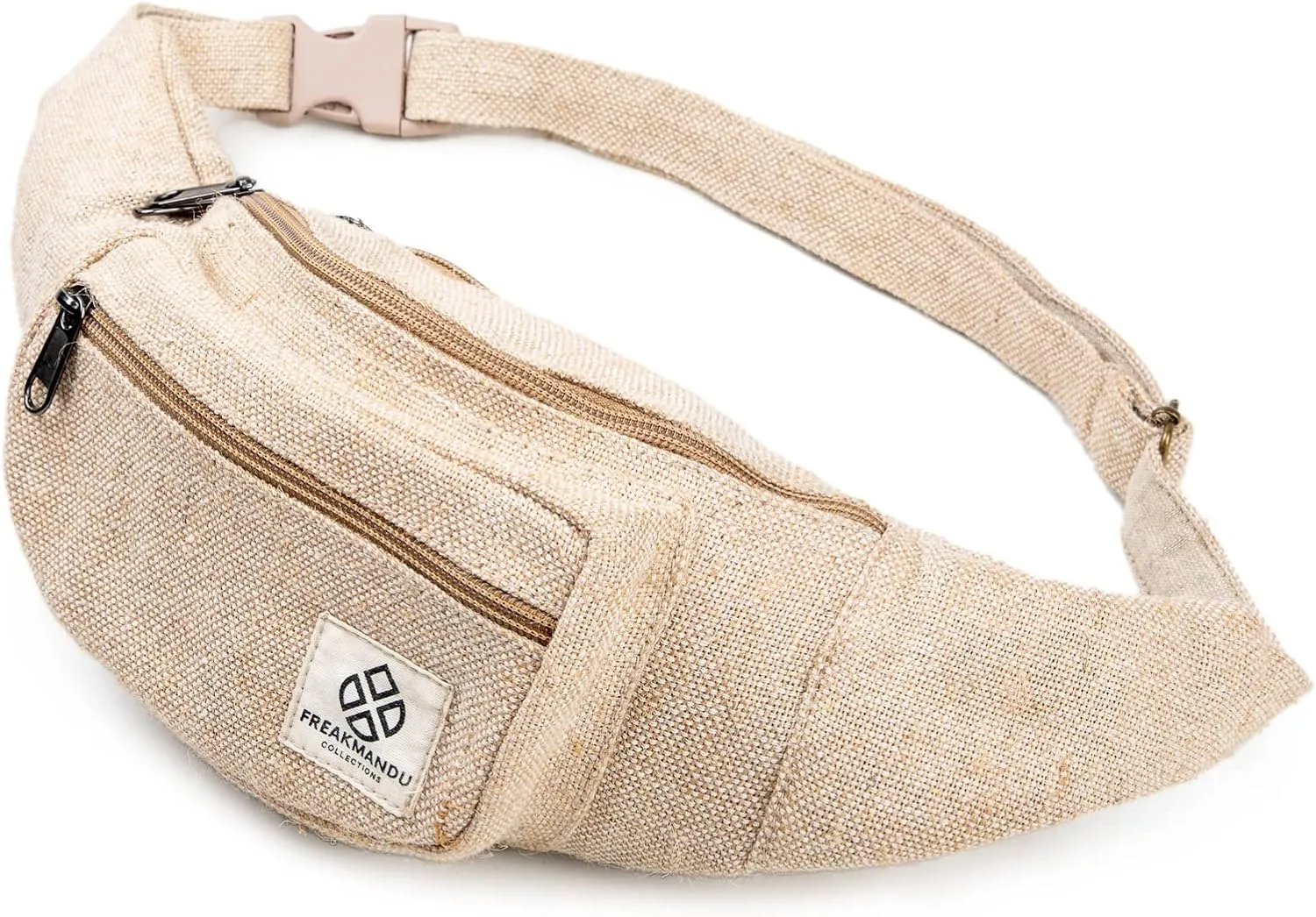 Freakmandu Eco-Friendly Boho Hippie Style Hemp Fanny Pack White Hip Waist Bag for Hiking Running Jogging (Nirvana)