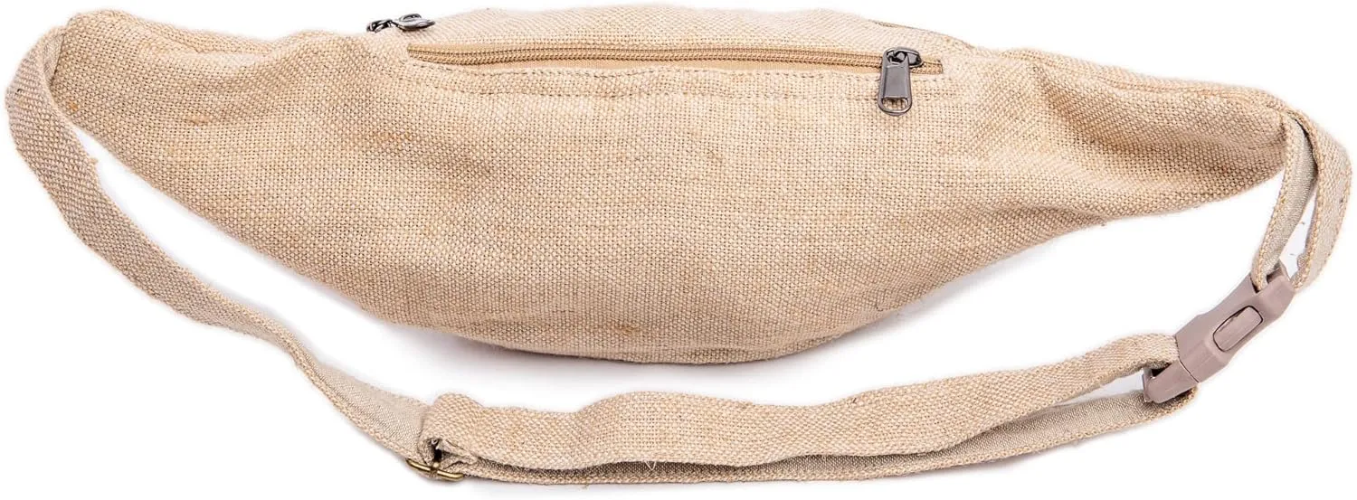 Freakmandu Eco-Friendly Boho Hippie Style Hemp Fanny Pack White Hip Waist Bag for Hiking Running Jogging (Nirvana)