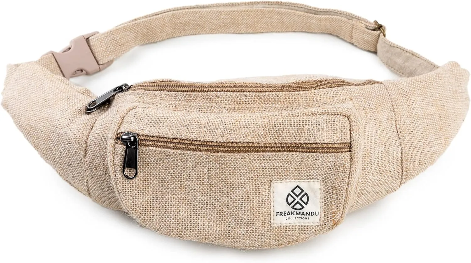 Freakmandu Eco-Friendly Boho Hippie Style Hemp Fanny Pack White Hip Waist Bag for Hiking Running Jogging (Nirvana)