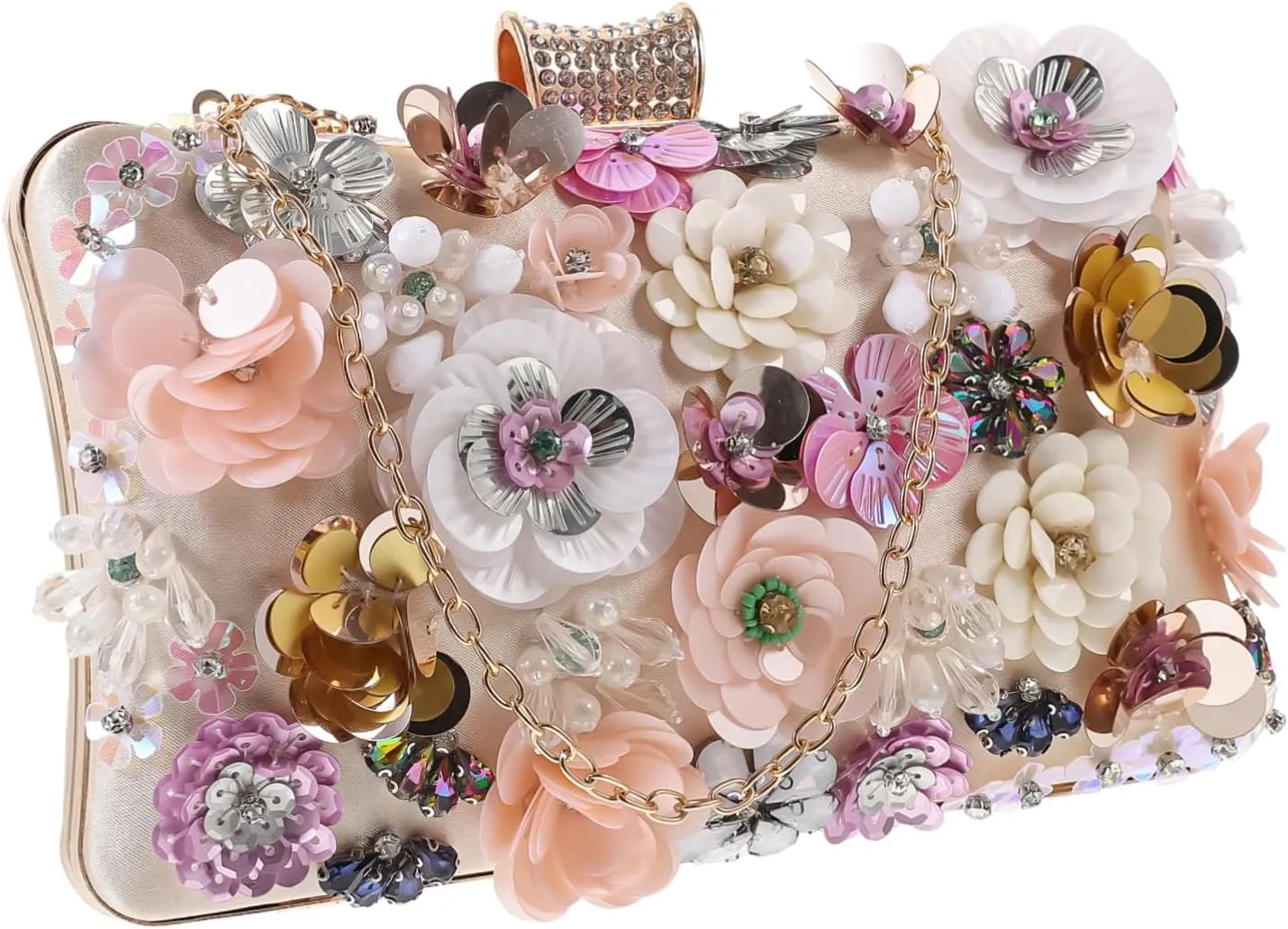 GALPADA Glamour Evening Bag Beaded Flower Clutch Elegant Party Handbag Clutch Purse