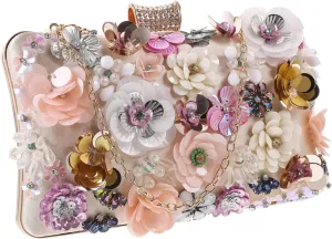 GALPADA Glamour Evening Bag Beaded Flower Clutch Elegant Party Handbag Clutch Purse