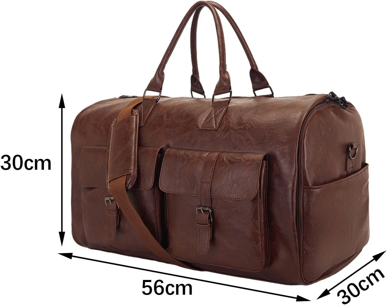 Garment Duffel Bag Shoulder Handbag PU Leather Portable Travel Garment Bag, Coffee