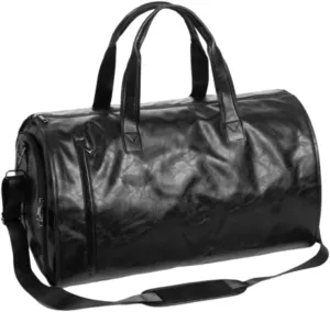 Garment Duffel Bag with Shoe Compartment Weekend for Men Women Handbag Portable Large Capacity Garment Bag Strap, Black PU Leather