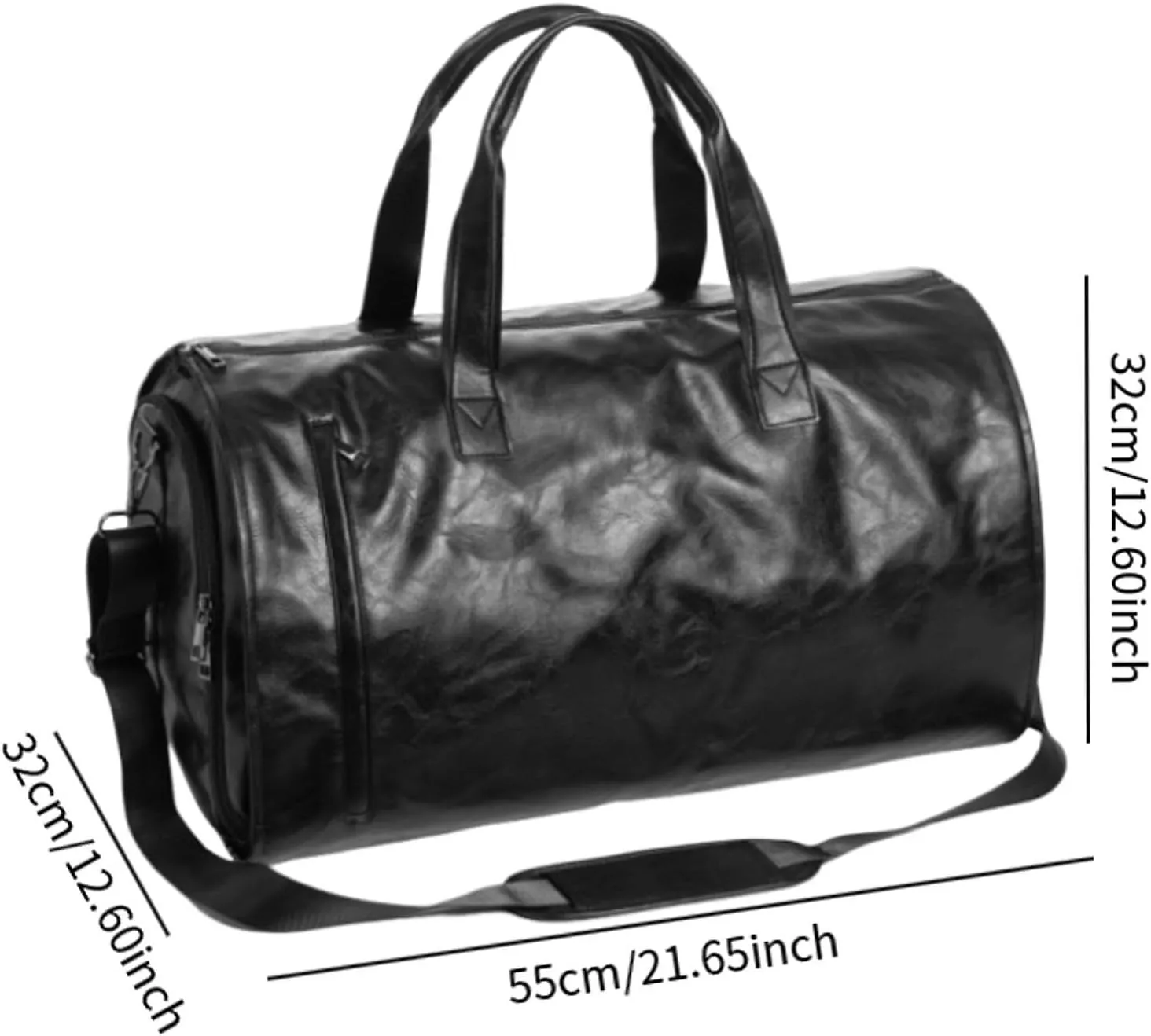 Garment Duffel Bag with Shoe Compartment Weekend for Men Women Handbag Portable Large Capacity Garment Bag Strap, Black PU Leather