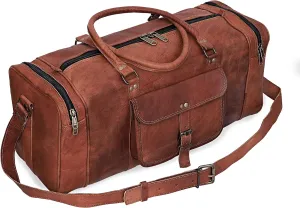 Genuine Leather Duffel | Travel Overnight Weekend Leather Bag | Sports Gym Duffel for Men (BROWN) | Leather Vacation Luggage Duffle Bag