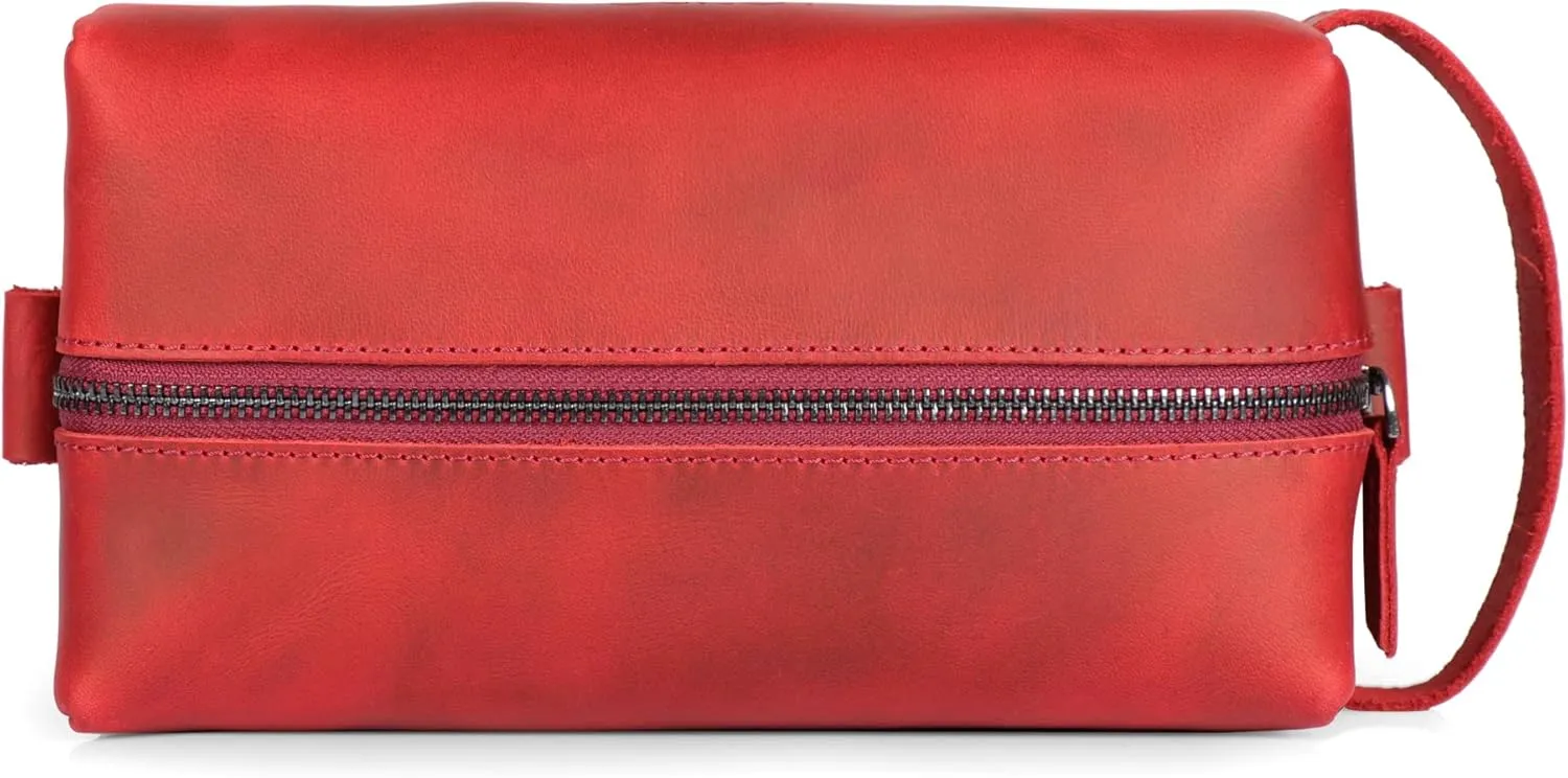 Genuine Leather Travel Toiletry, Makeup, Shaving Organizer Bag - Dopp Kits - Unisex