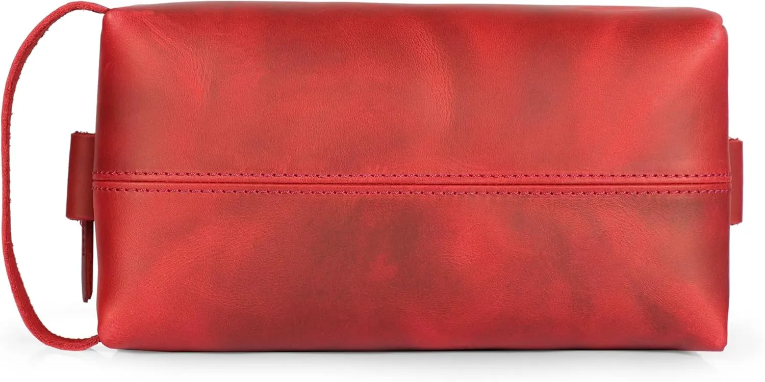 Genuine Leather Travel Toiletry, Makeup, Shaving Organizer Bag - Dopp Kits - Unisex