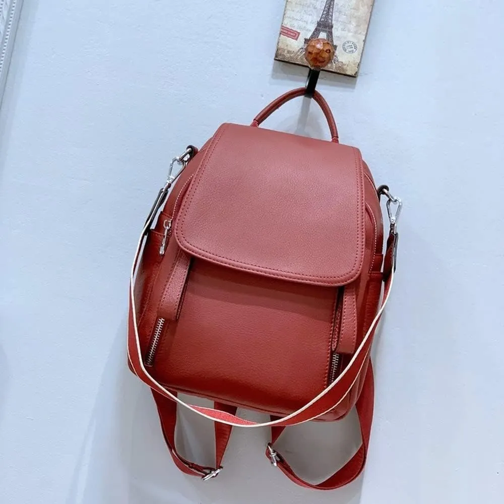 Genuine Leather Women's Fashion Backpack Shoulder Bags Retro Casual Work Bag Unique Shoulder Bags, Red, One Size