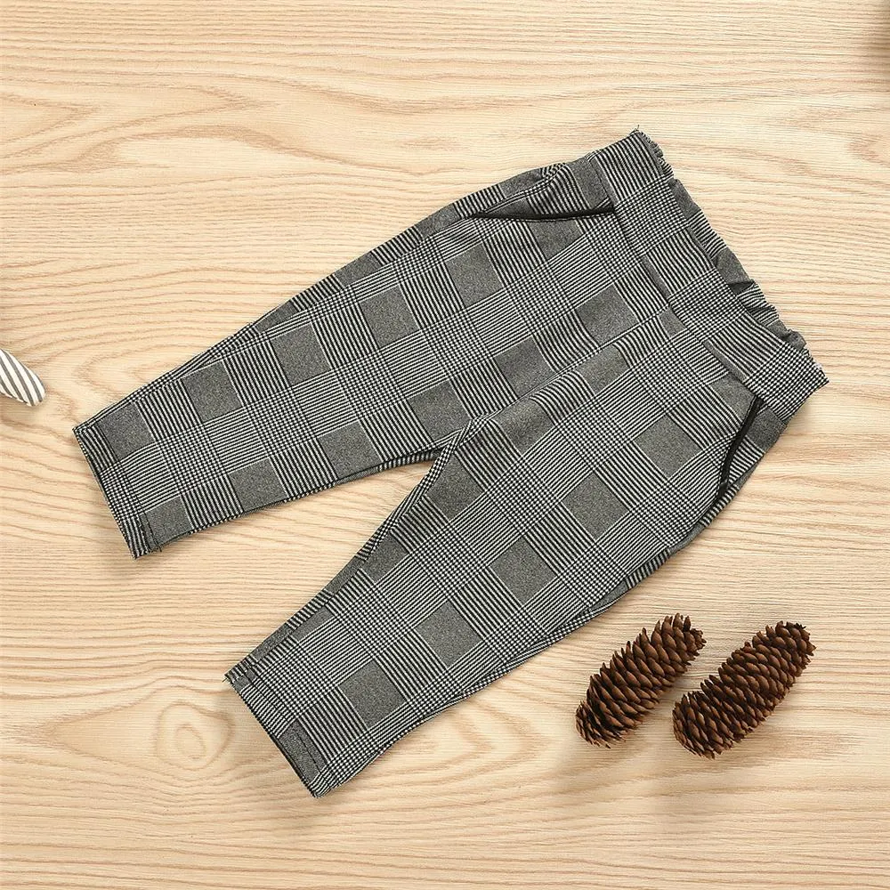 Girls Flared Sleeve PU Top & Plaid Trousers Girls Clothing Wholesalers