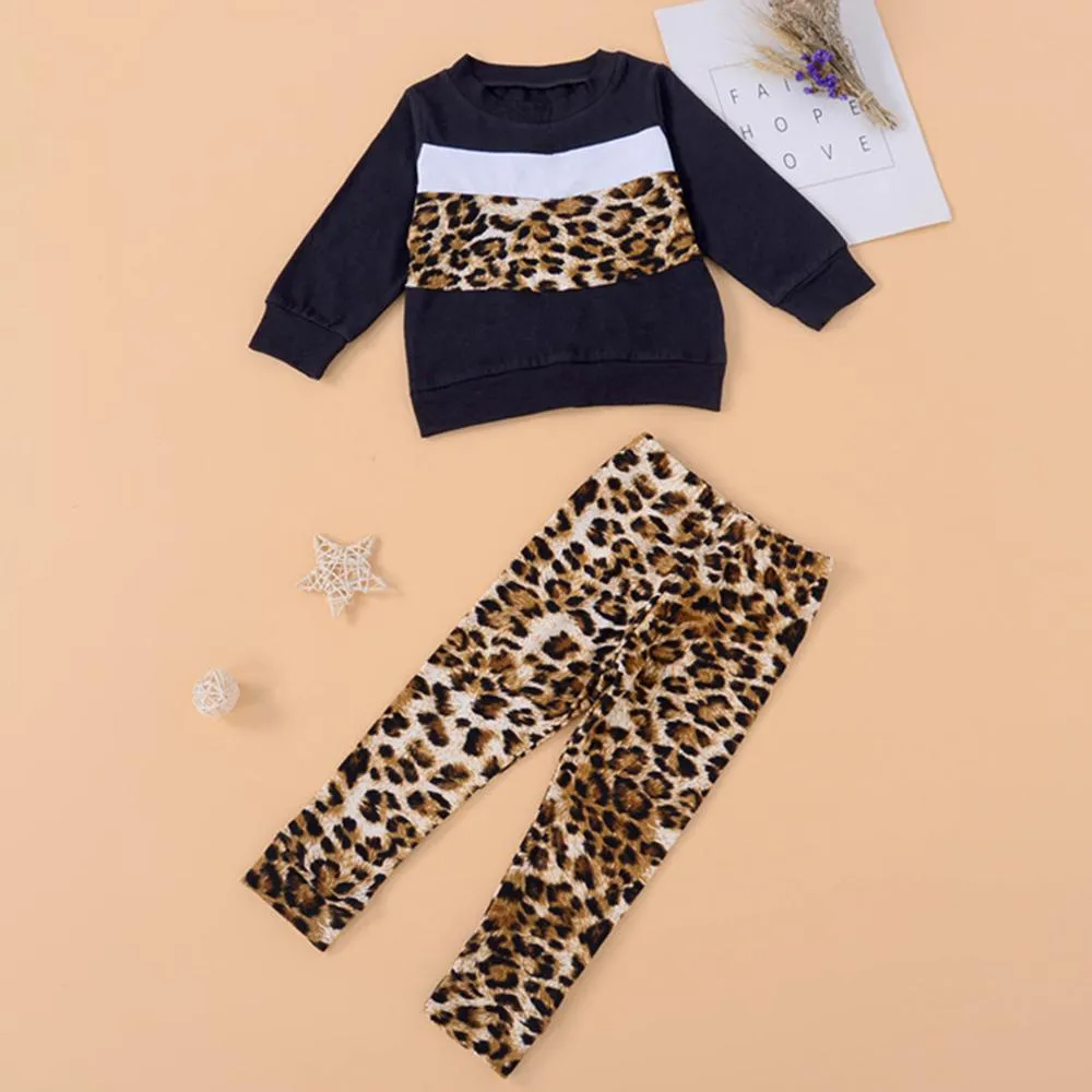 Girls Long Sleeve Leopard Top & Trousers Kids Wholesale Clothing