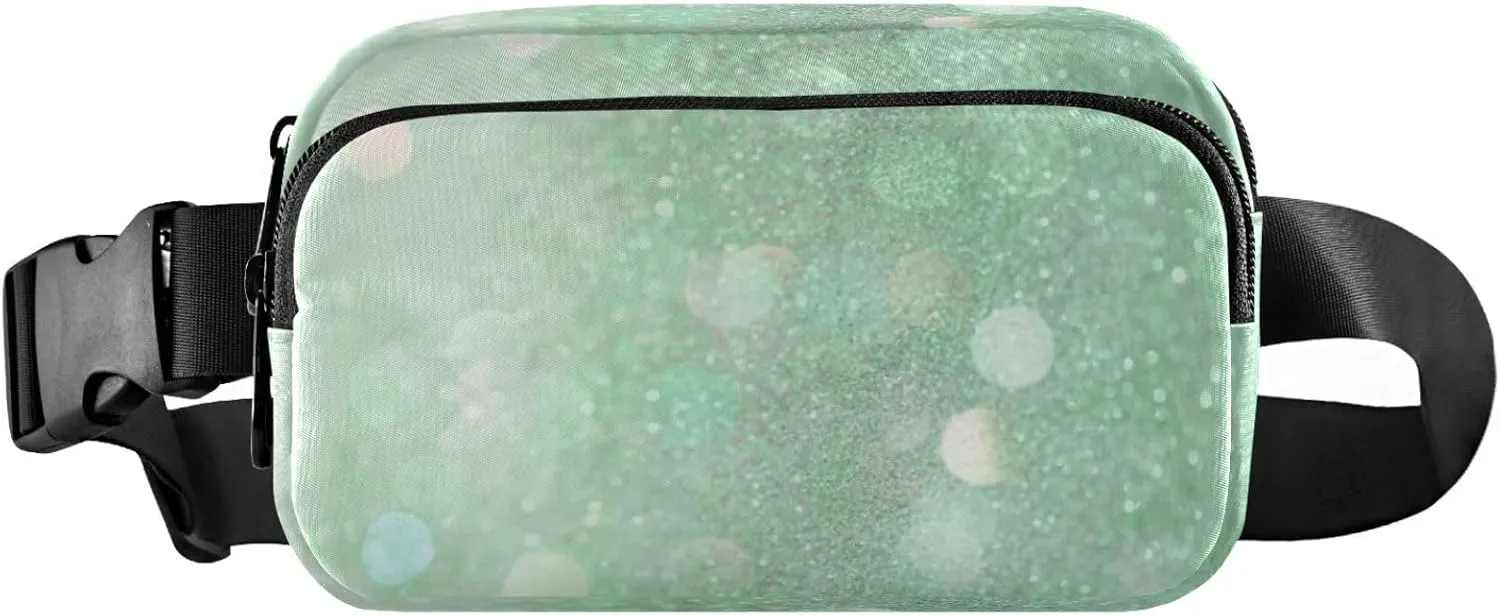 Glitter Green Belt Bag for Women Men Fanny Pack Small Waist Pouch Crossbody Bags for Outdoor Hiking Running Travel