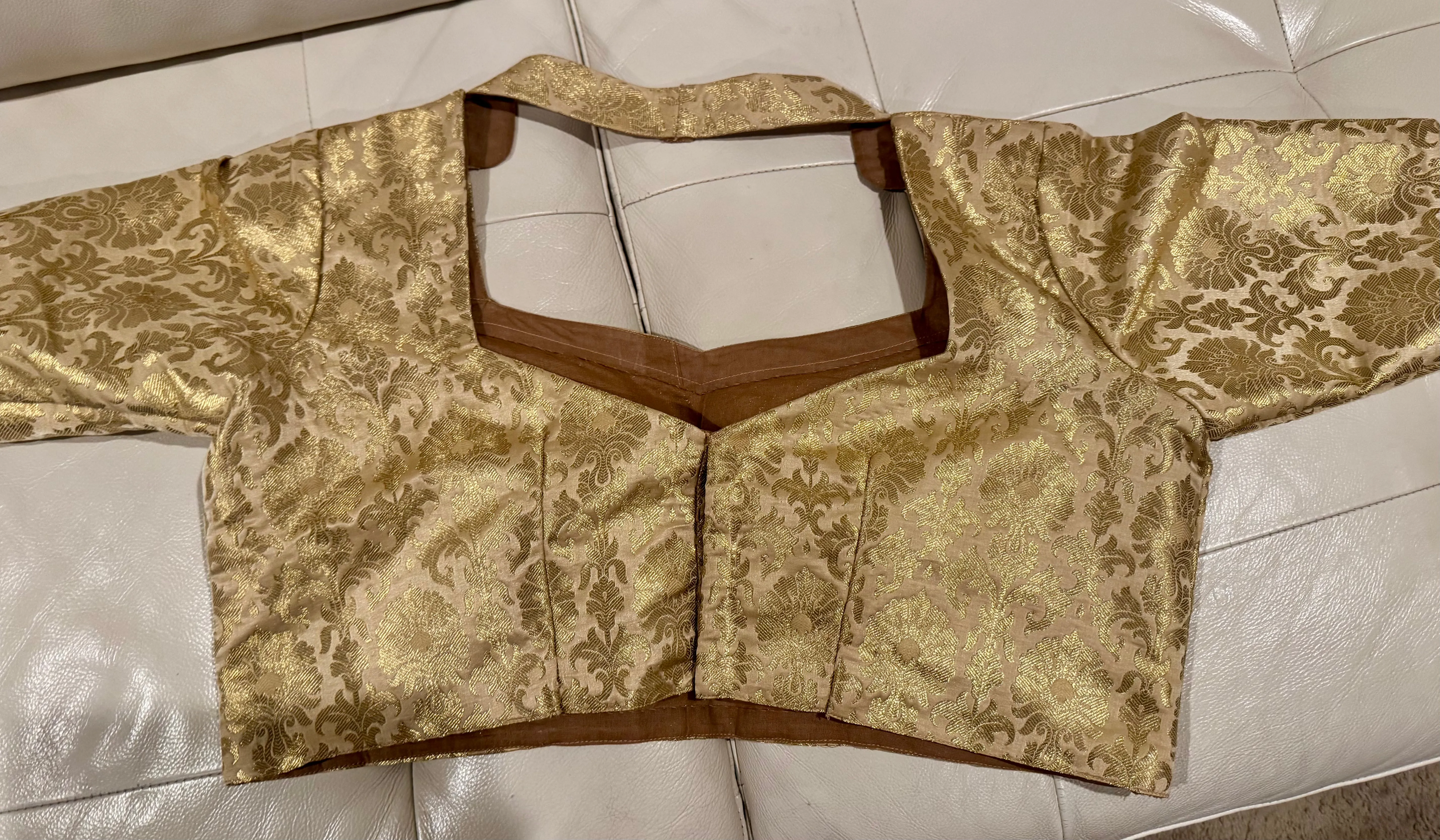 Gold Brocade Silk Elbow Length Readymade Blouse