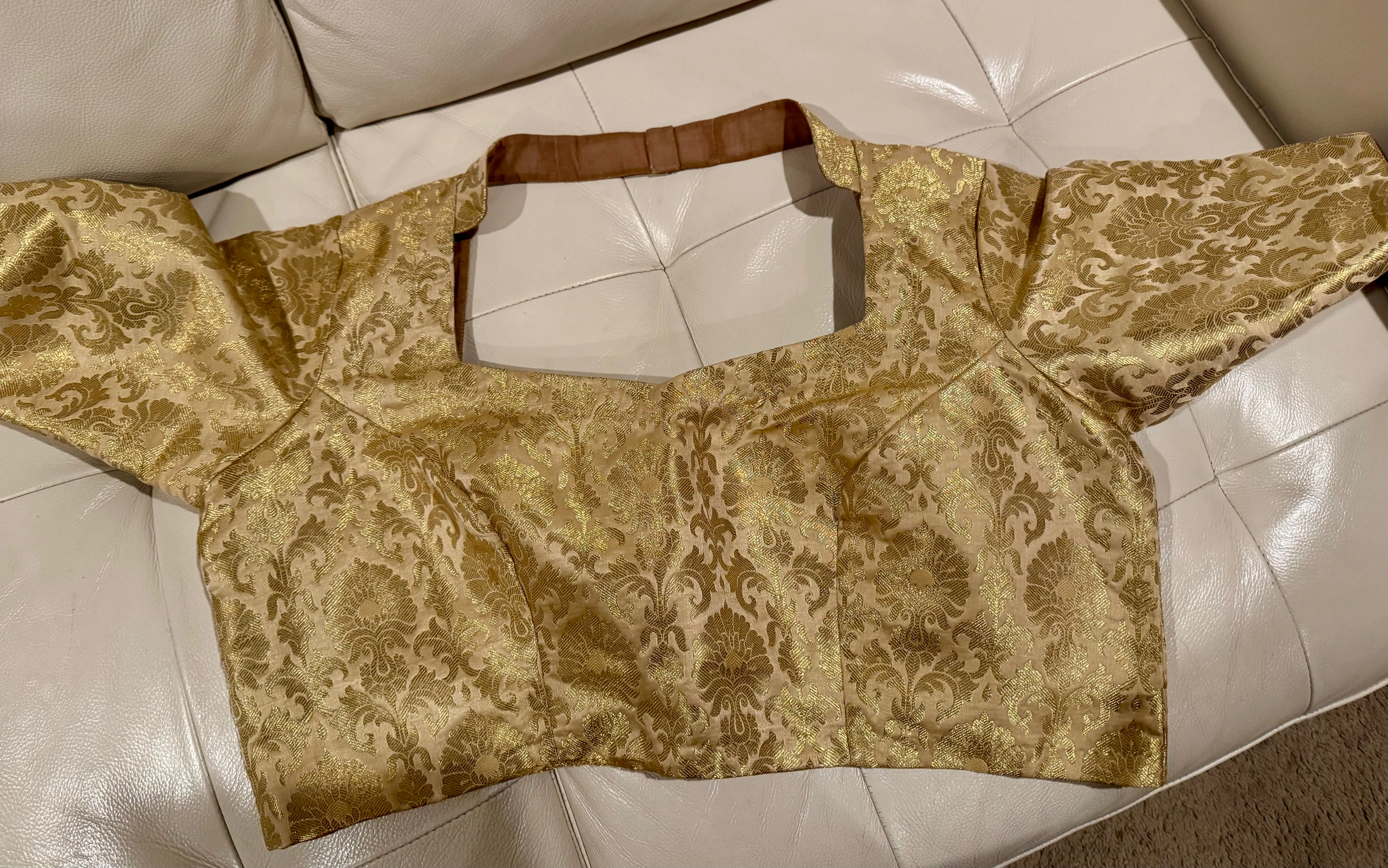 Gold Brocade Silk Elbow Length Readymade Blouse
