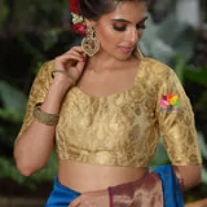 Gold Brocade Silk Elbow Length Readymade Blouse