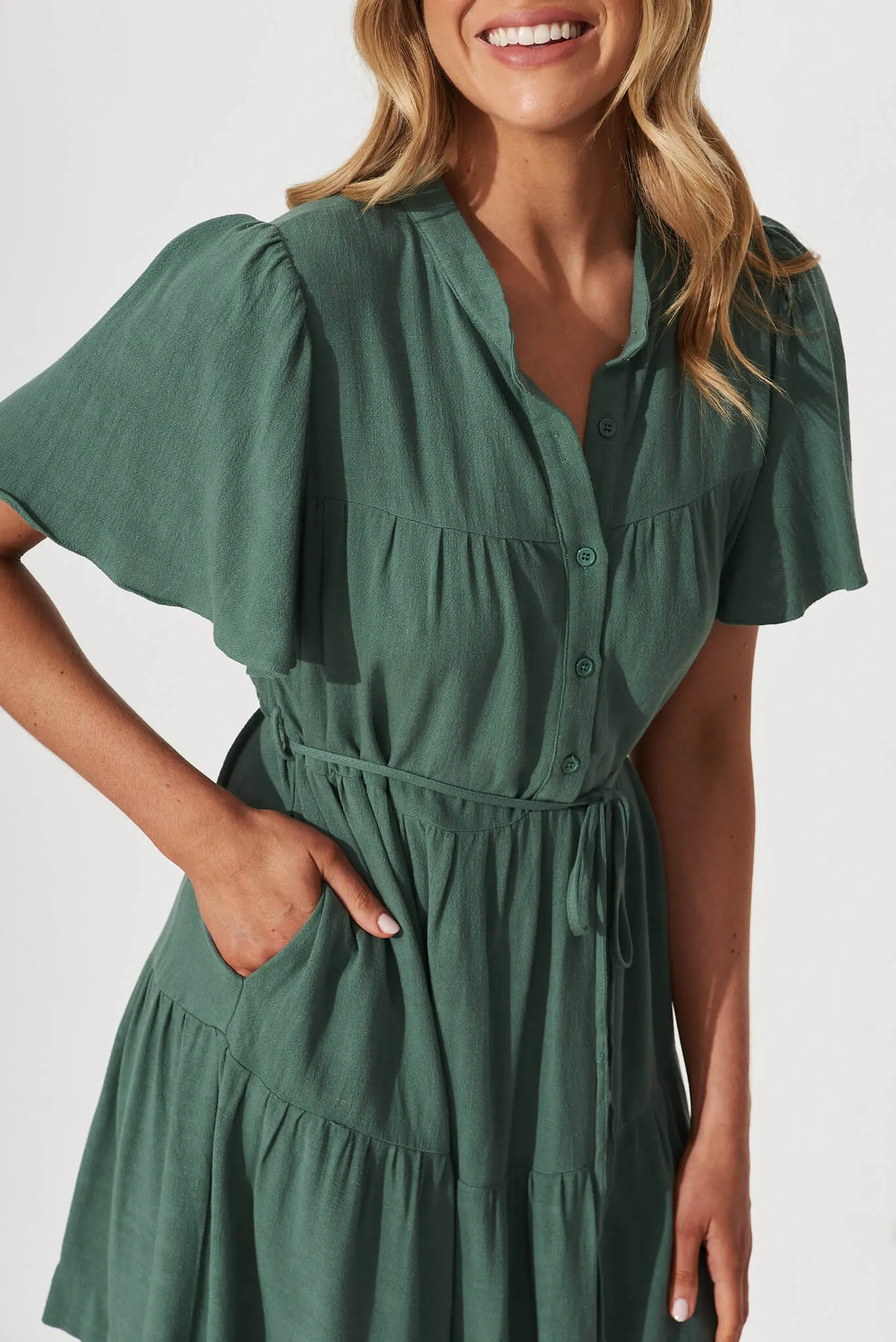 Green Linen Blend Rosemary Dress
