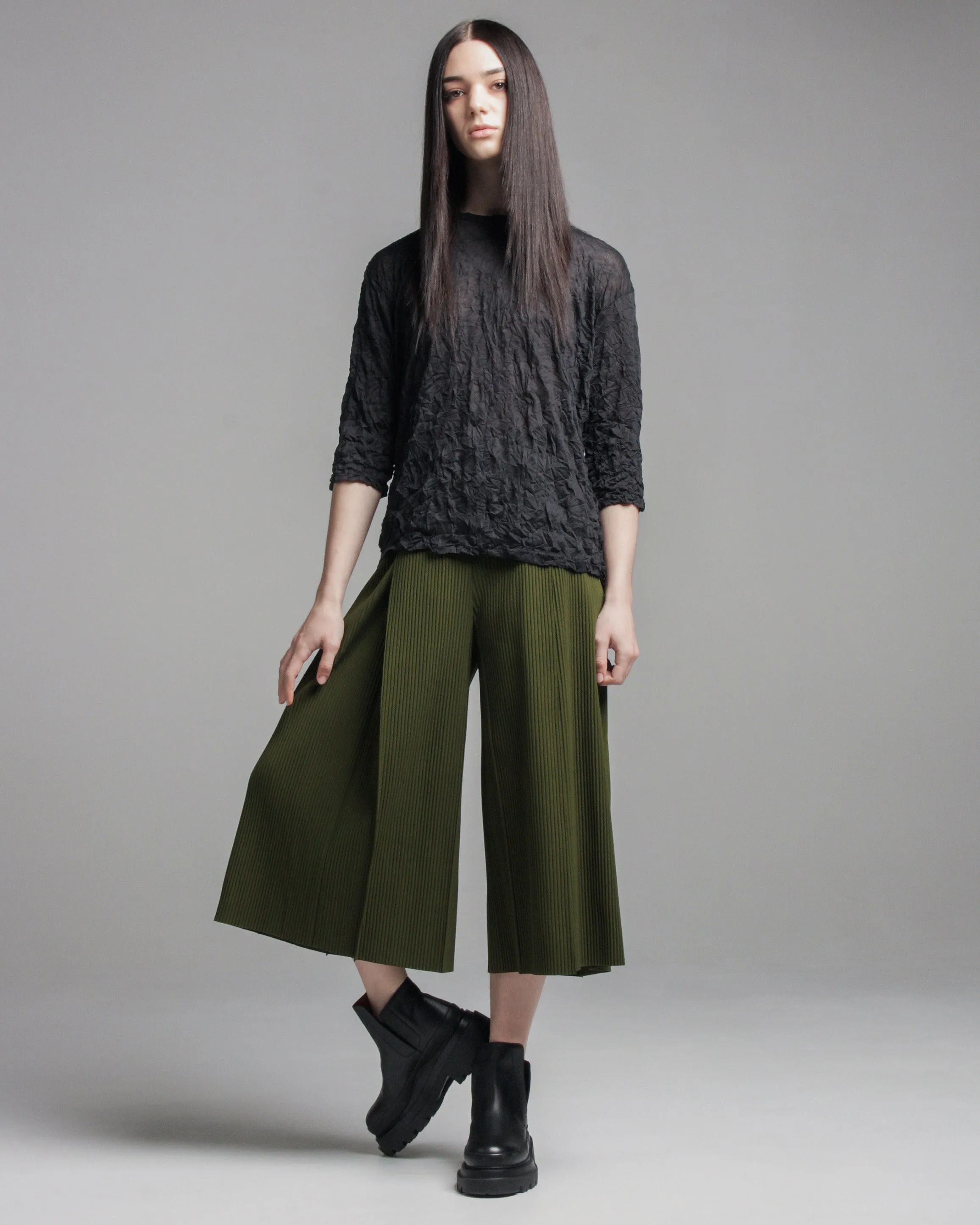 Green Tuck Pleat Pants