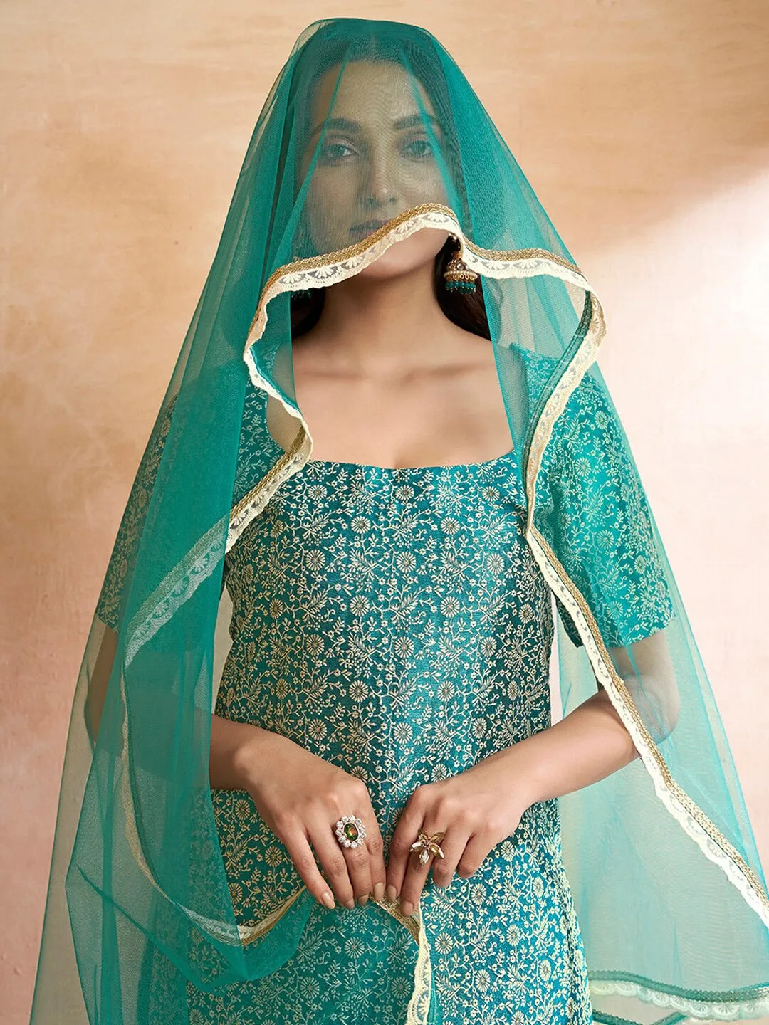 Green Women Floral Regular Kurta with Trousers & With Dupatta