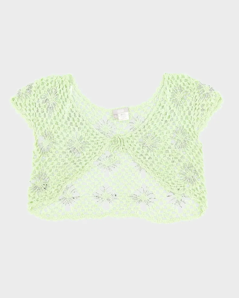 Green Y2K Spider Crochet Sparkly Shrug - S