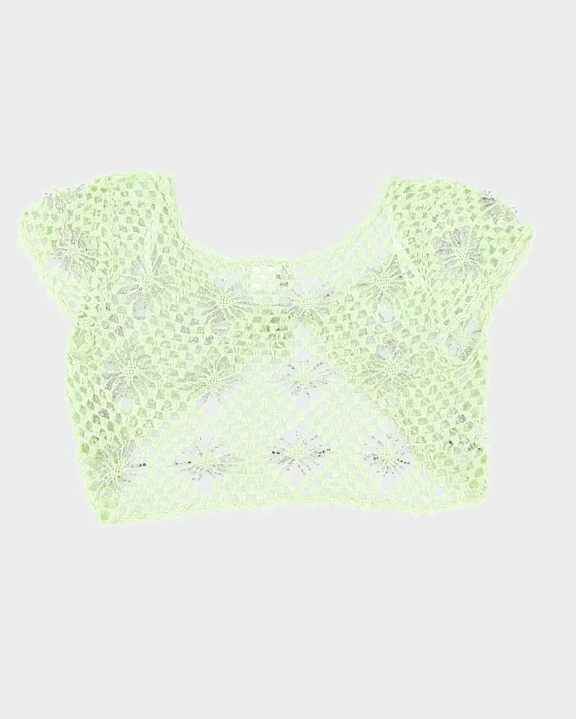 Green Y2K Spider Crochet Sparkly Shrug - S