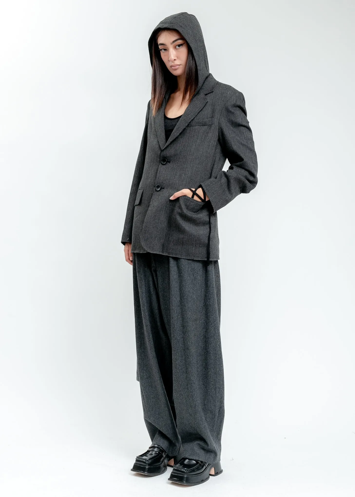 Grey Hooded Tailored Blazer