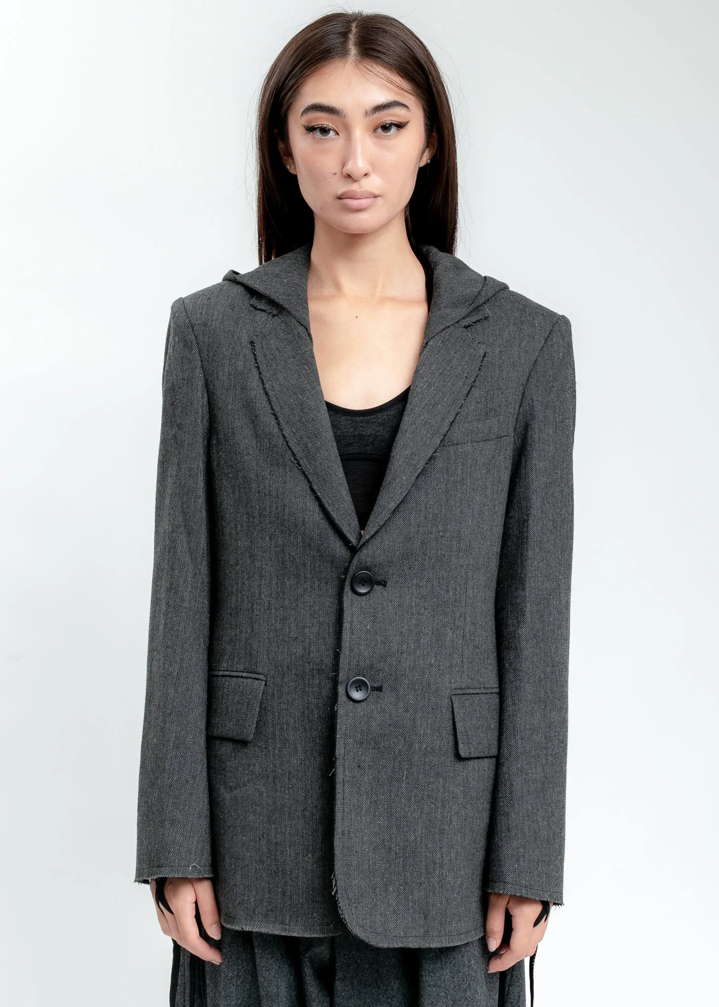 Grey Hooded Tailored Blazer