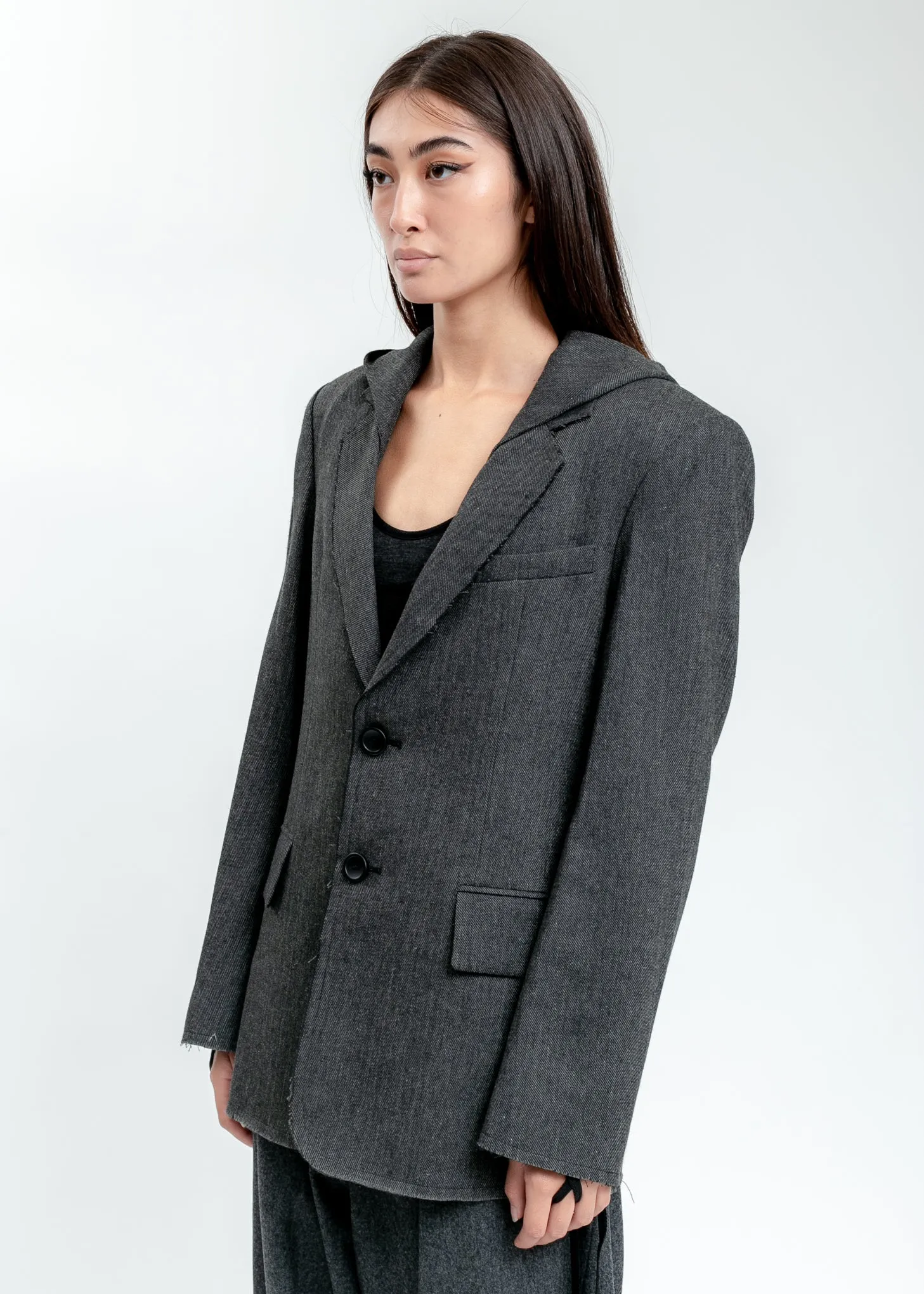 Grey Hooded Tailored Blazer