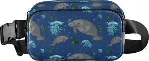 Grey Manatee Sea Underwater Belt Bag for Women Men Fanny Pack Small Waist Pouch Crossbody Bags for Outdoor Hiking Running Travel