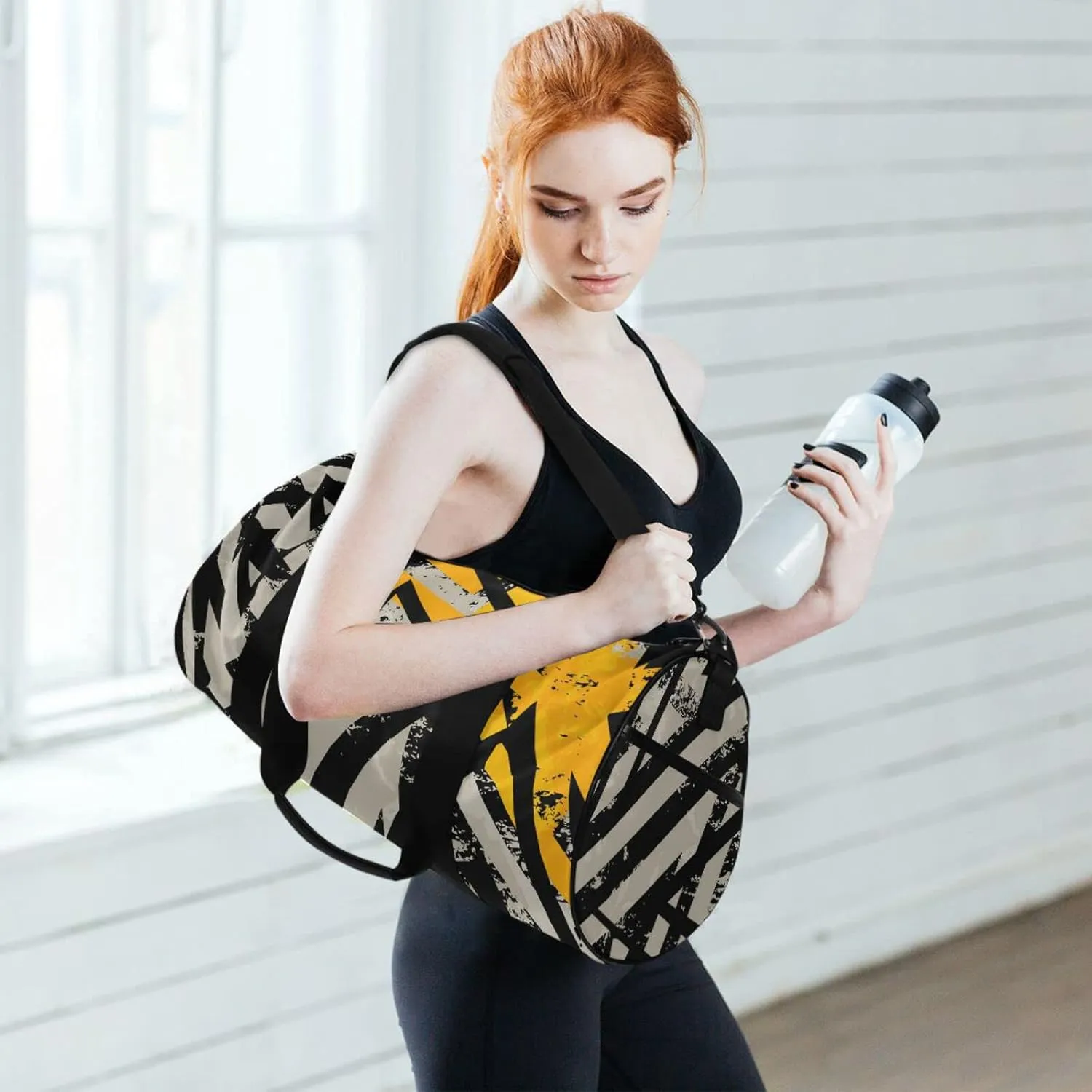 Gym Bag for Women and Men Small Duffel Bag for Sports Travel Weekender Overnight Vacation Beach Lightweight Carry on Bag for Boys Girls Abstract Gray Orange