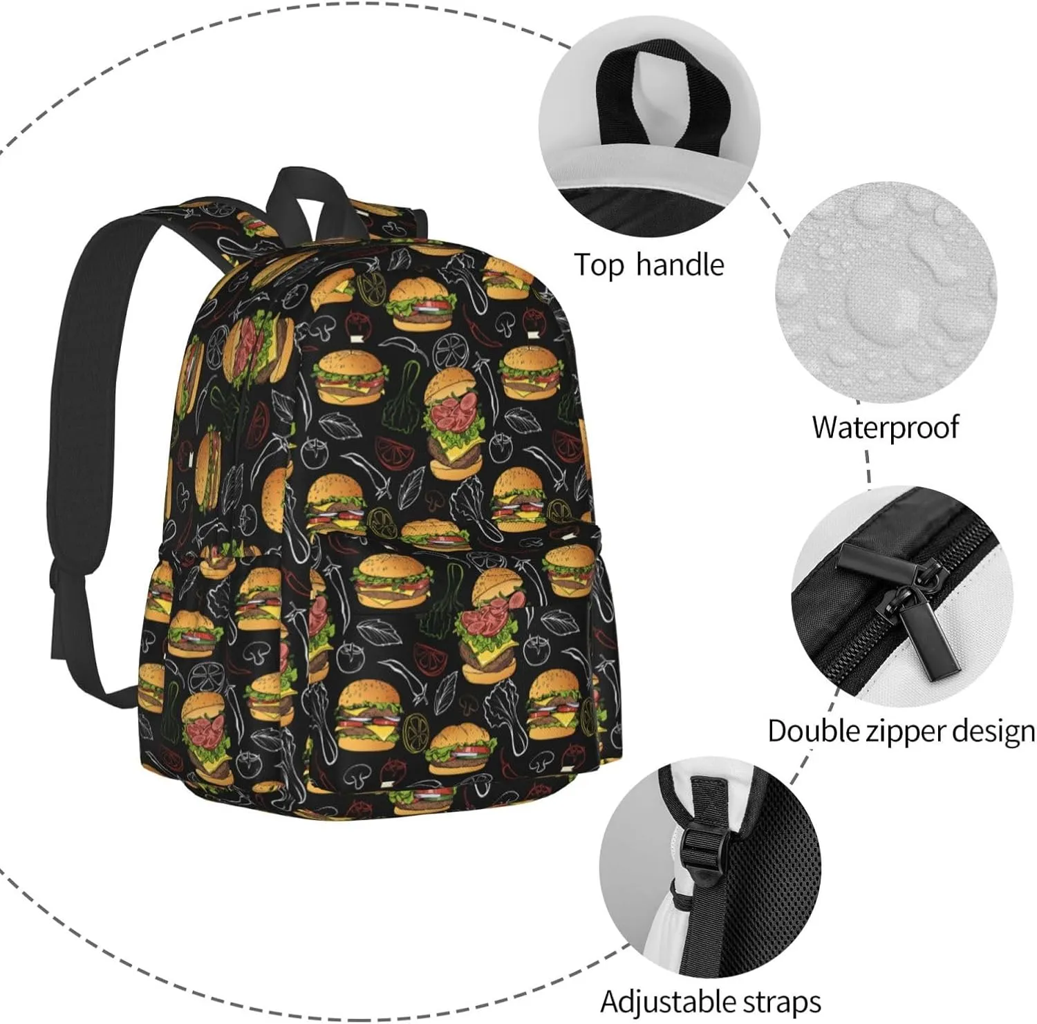 Hamburger Backpack Travel Backpack for Women Men Work Laptop backpacks Carry on Backpack Computer Backpack Casual Daypack for Hiking Camping Climbing Gifts