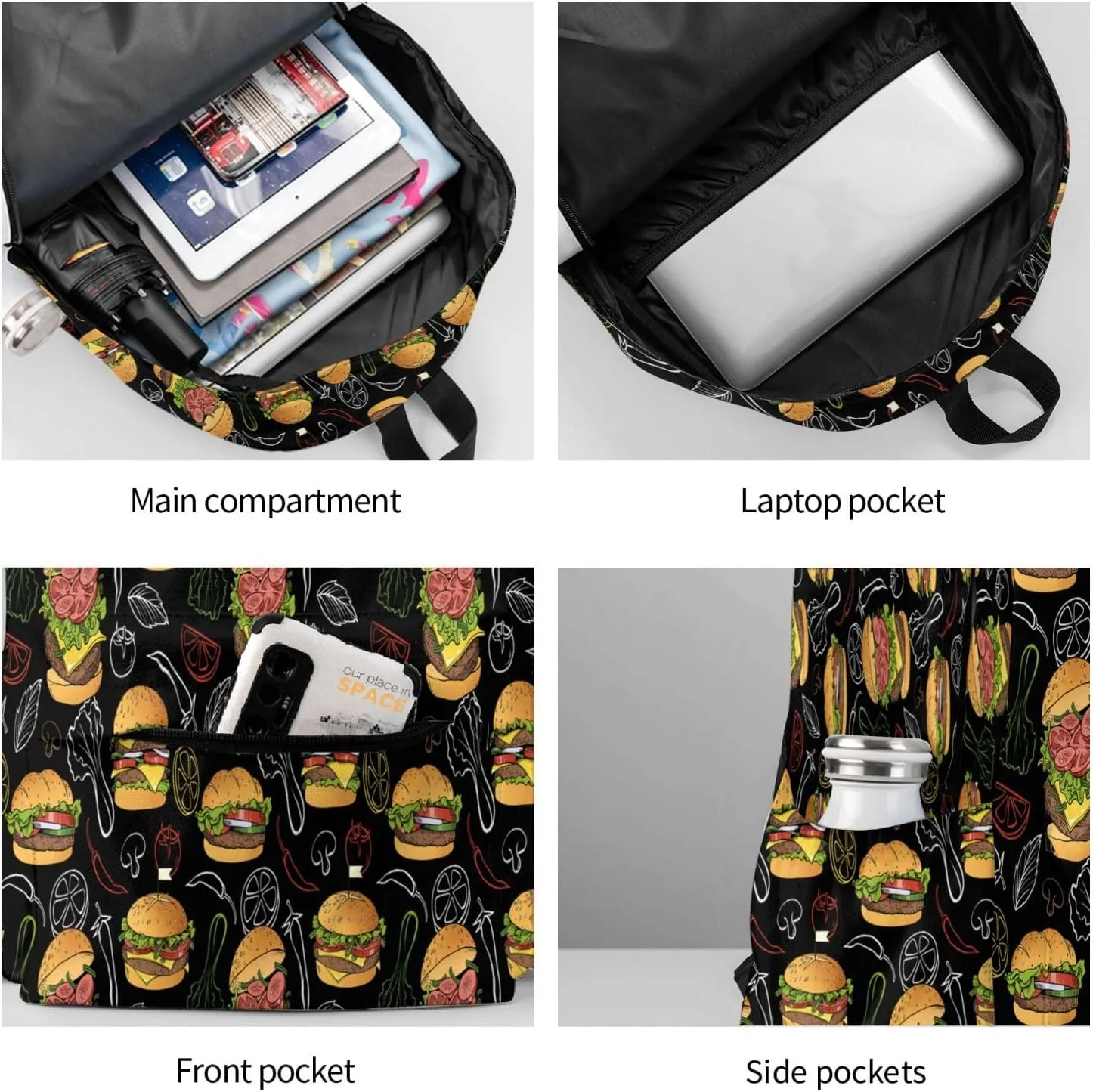 Hamburger Backpack Travel Backpack for Women Men Work Laptop backpacks Carry on Backpack Computer Backpack Casual Daypack for Hiking Camping Climbing Gifts