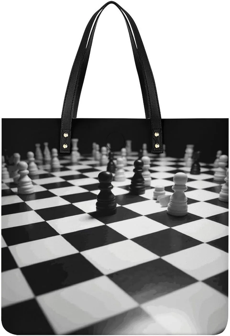 Handbags for WomenBlack White Chess CheckerboardTrendy Vegan Leather Hobo Handbags,Women's Soft Bucket Bag For Women - Ladies Handbags For Work, Travel, Casual Use,Birthday Gifts