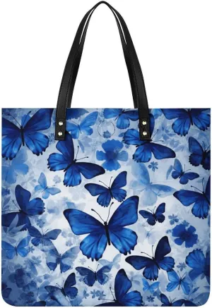 Handbags for WomenBlue ButterfliesTrendy Vegan Leather Hobo Handbags,Women's Soft Bucket Bag For Women - Ladies Handbags For Work, Travel, Casual Use,Birthday Gifts