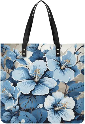 Handbags for WomenBlue Hibiscus FlowerTrendy Vegan Leather Hobo Handbags,Women's Soft Bucket Bag For Women - Ladies Handbags For Work, Travel, Casual Use,Birthday Gifts