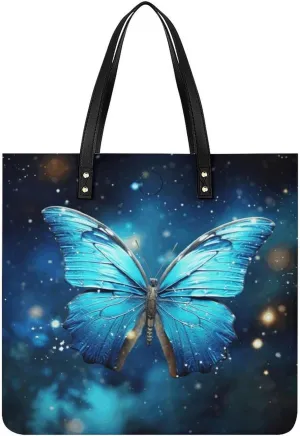 Handbags for WomenBlue Starry ButterflyTrendy Vegan Leather Hobo Handbags,Women's Soft Bucket Bag For Women - Ladies Handbags For Work, Travel, Casual Use,Birthday Gifts