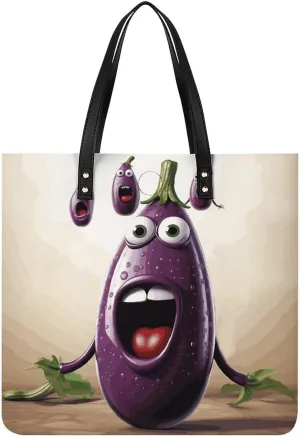 Handbags for WomenCartoon EggplantTrendy Vegan Leather Hobo Handbags,Women's Soft Bucket Bag For Women - Ladies Handbags For Work, Travel, Casual Use,Birthday Gifts